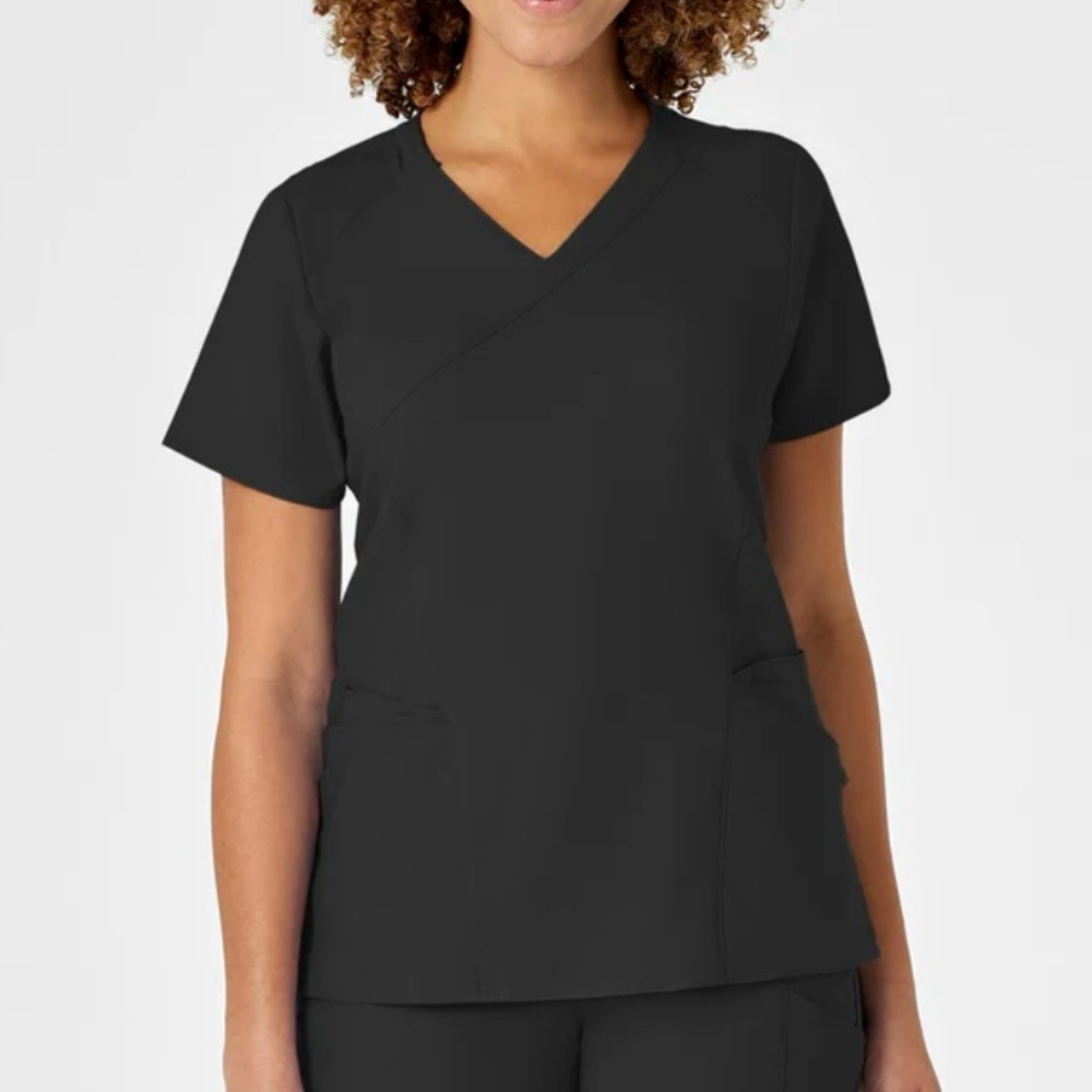 Wonder Wink Mock Wrap Black Scrub Top
